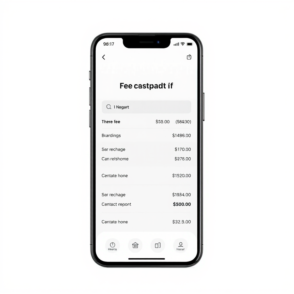Mobile phone displaying a clear fee breakdown interface for digital recharge services with itemized costs and total amounts