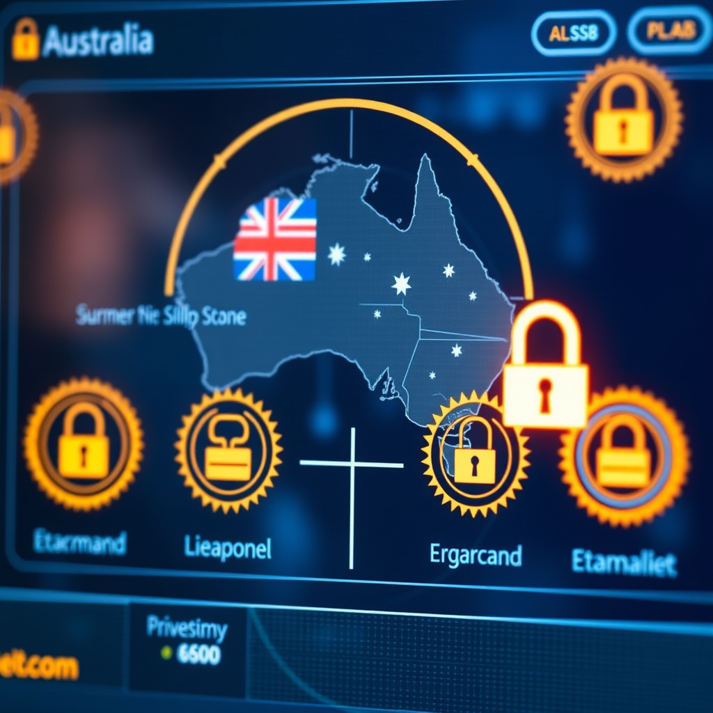 Secure digital interface showing encrypted transaction processing for Australian entertainment and gaming account management, with privacy indicators and security badges prominently displayed