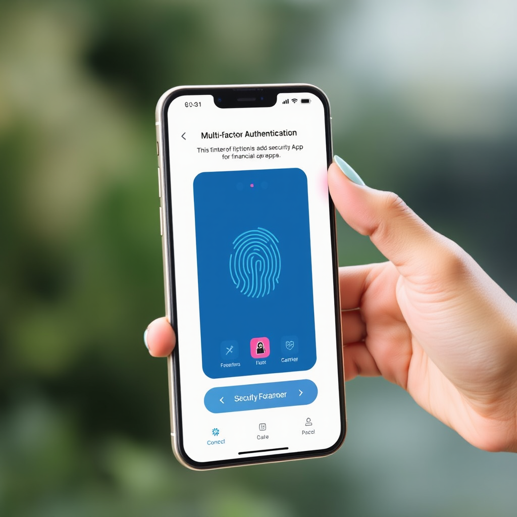 Smartphone displaying multi-factor authentication interface with fingerprint scanner and security codes for financial app access