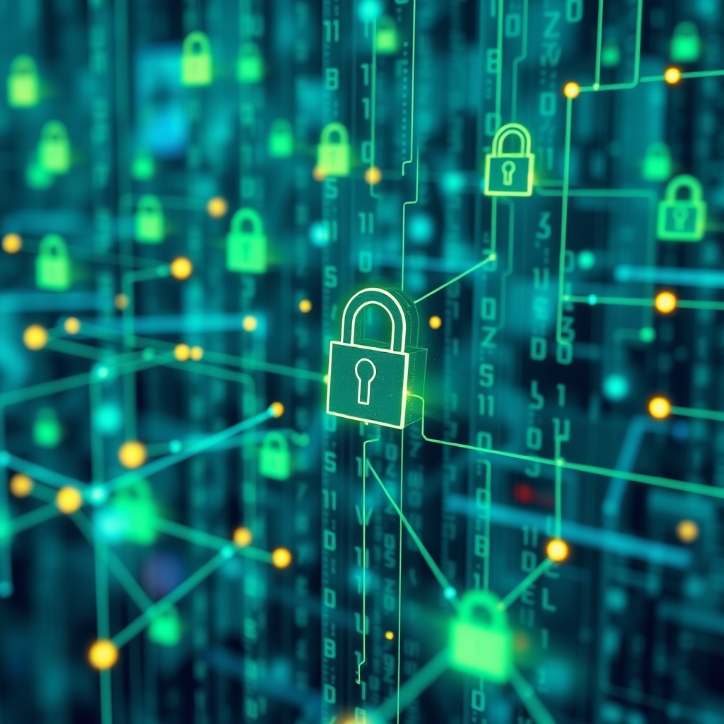 Digital visualization of encrypted data packets flowing through secure network channels representing protected financial transactions